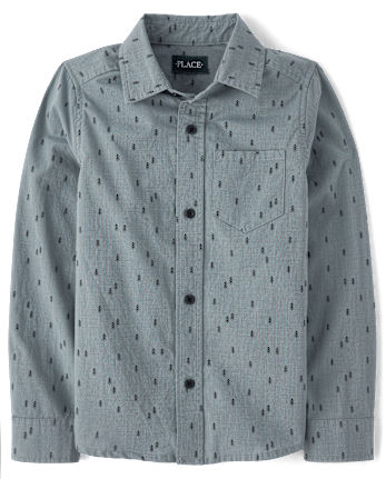 Boys Print Poplin Button Up Shirt