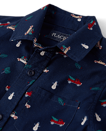 Boys Print Poplin Button Up Shirt