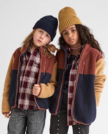 Boys Colorblock Sherpa Zip Up Jacket