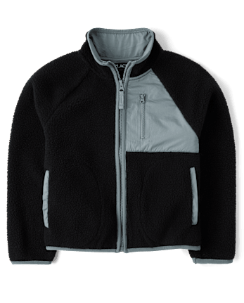 Kids Contrast Sherpa Utility Zip Up Jacket