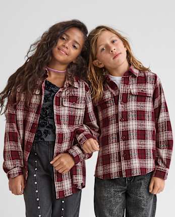 Boys Plaid Flannel Button Up Shirt