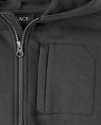 Boys Premium Fleece Utility Zip Up Hoodie