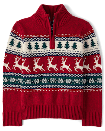 Boys Reindeer Fairisle Quarter Zip Sweater