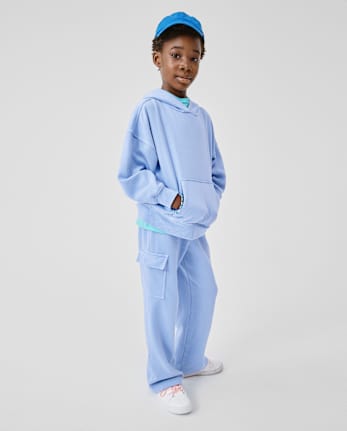 Kids Garment Dyed Premium Fleece Wide Leg Cargo Lounge Pants