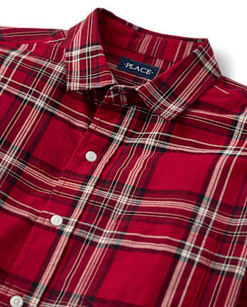 Mens Matching Family Plaid Poplin Button Up Shirt