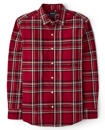 Mens Matching Family Plaid Poplin Button Up Shirt