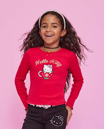 Girls Hello KittyÂ® Rhinestone Mug Ribbed Baby Tee
