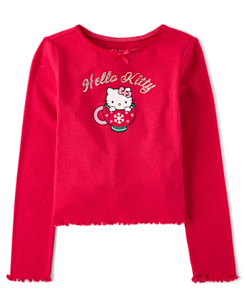 Girls Hello KittyÂ® Rhinestone Mug Ribbed Baby Tee