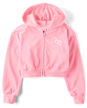 Girls Hello Kitty® Embroidered Velour Zip Up Hoodie