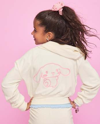 Girls Hello KittyÂ® Embroidered Velour Zip Up Hoodie