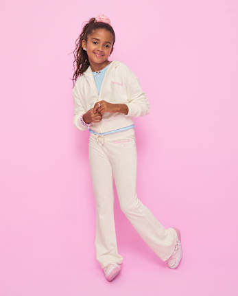 Girls Hello KittyÂ® Embroidered Velour Flare Lounge Pants