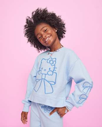 Girls Hello KittyÂ® Embroidered Premium Fleece Sweatshirt