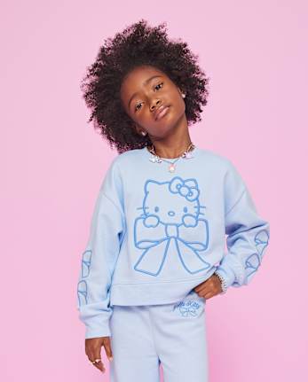 Girls Hello KittyÂ® Embroidered Premium Fleece Sweatshirt
