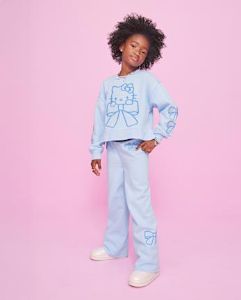 Girls Hello KittyÂ® Embroidered Premium Fleece Wide Leg Lounge Pants