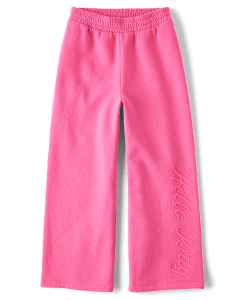 Girls Hello Kitty® Embroidered Premium Fleece Wide Leg Lounge Pants