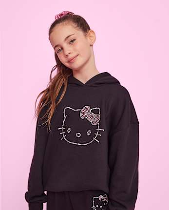 Girls Hello KittyÂ® Rhinestone Premium Fleece Oversized Hoodie