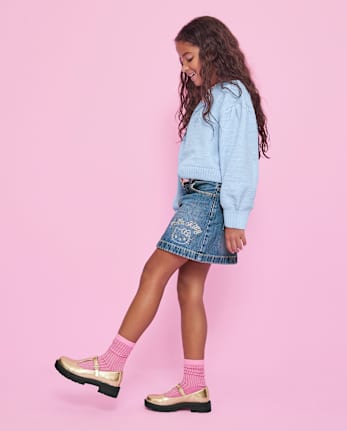 Girls Hello KittyÂ® Rhinestone Denim Skirt