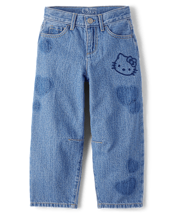 Girls Hello Kitty® Embroidered Heart Patch Barrel Jeans