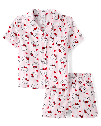 Girls Hello KittyÂ® Heart Satin Pajamas