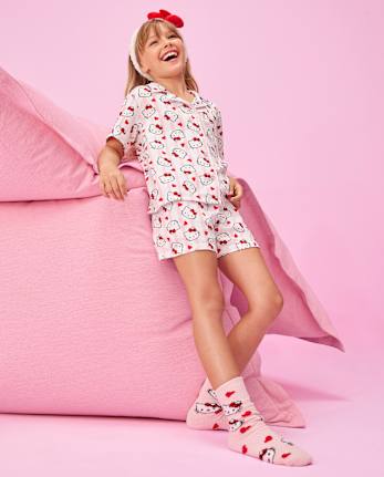 Girls Hello KittyÂ® Heart Satin Pajamas