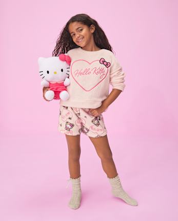 Girls Hello KittyÂ® Embroidered Heart Fleece Pajamas