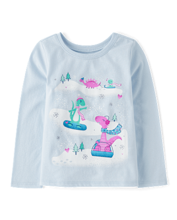 Baby And Toddler Girls Snow Dinos Graphic Tee