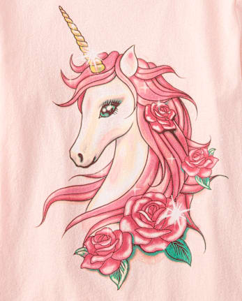Girls Unicorn Flowers Graphic Tee