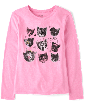 Girls Cat Faces Graphic Tee