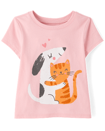 Baby And Toddler Girls Cat Dog Hugs Graphic Tee