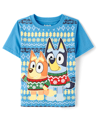 Baby And Toddler Boys Bluey™ And Bingo Fairisle Christmas Graphic Tee