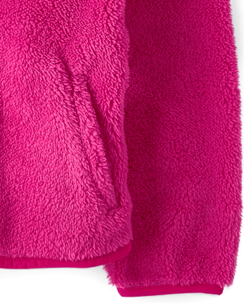 Girls Heavyweight Sherpa Zip Up Jacket - AURORA PINK