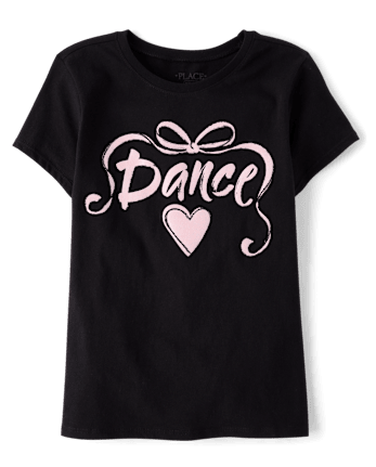 Girls Dance Ribbon Puff Print Graphic Tee