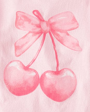 Girls Valentine's Day Bow Cherries Graphic Tee