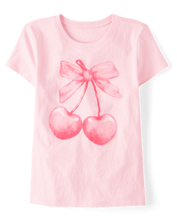 Girls Valentine's Day Bow Cherries Graphic Tee