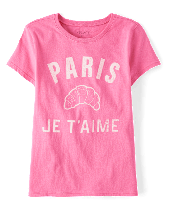 Girls Paris Je T'aime Croissant Graphic Tee