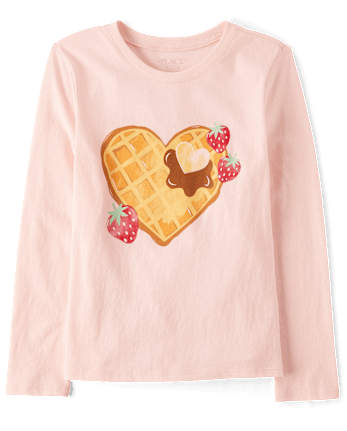 Girls Strawberry Heart Waffle Graphic Tee