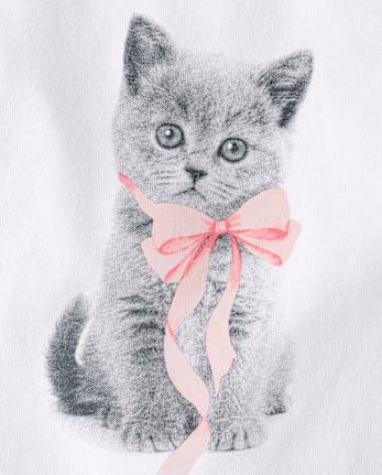 Girls Cat Bow Graphic Baby Tee