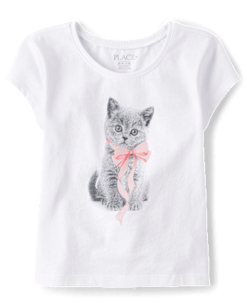 Girls Cat Bow Graphic Baby Tee