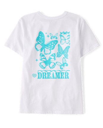 Girls Dreamer Butterfly Puff Print Front And Back Oversized Graphic Tee