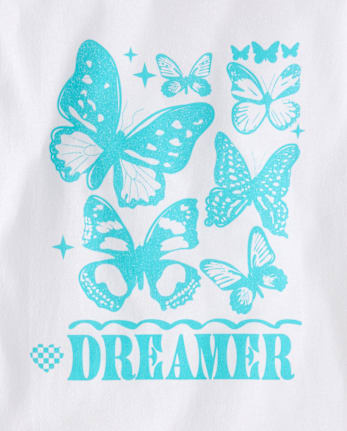 Girls Dreamer Butterfly Puff Print Front And Back Oversized Graphic Tee