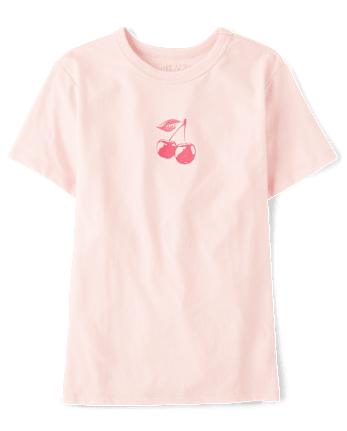 Girls Cherry Front And Back Oversized Graphic Tee