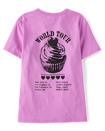 Girls Cupcake World Tour Front And Back Oversized Graphic Tee