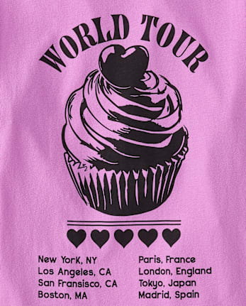 Girls Cupcake World Tour Front And Back Oversized Graphic Tee