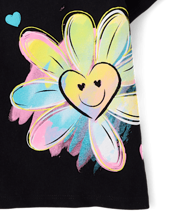 Baby And Toddler Girls Flower Heart Graphic Tee