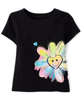 T-shirt graphique à motif cœur et fleurs pour bébés et petites filles