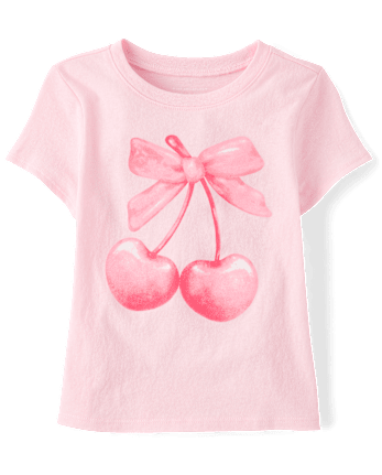 Baby And Toddler Girls Valentine's Day Bow Cherries Graphic Tee