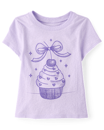 Baby And Toddler Girls Cupcake Bow Graphic Tee