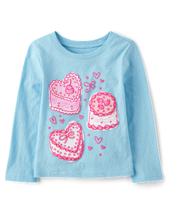 Baby And Toddler Girls Sweet Heart Cakes Puff Print Graphic Tee