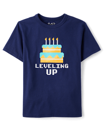 Boys Leveling Up Birthday Cake Graphic Tee