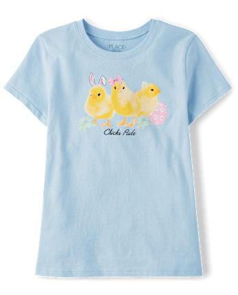 Girls Easter Chicks Rule Graphic Tee